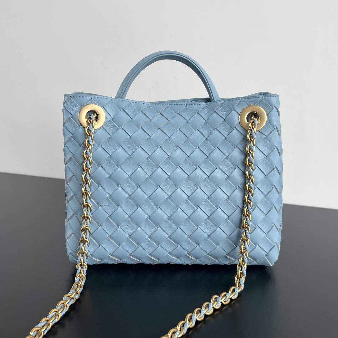 Small Andiamo Intrecciato Leather Top Handle Bag Sky Blue